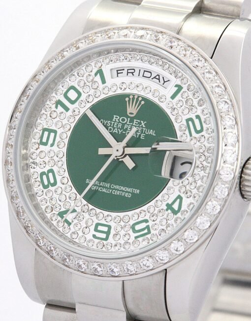 Rolex Day-Date 36mm Green and Silver with Diamonds Dial 118346 - Image 4